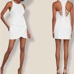 BCBGMAXAZRIA Women's Size 6 Ely Lace-Up-Back Halter Dress, White,